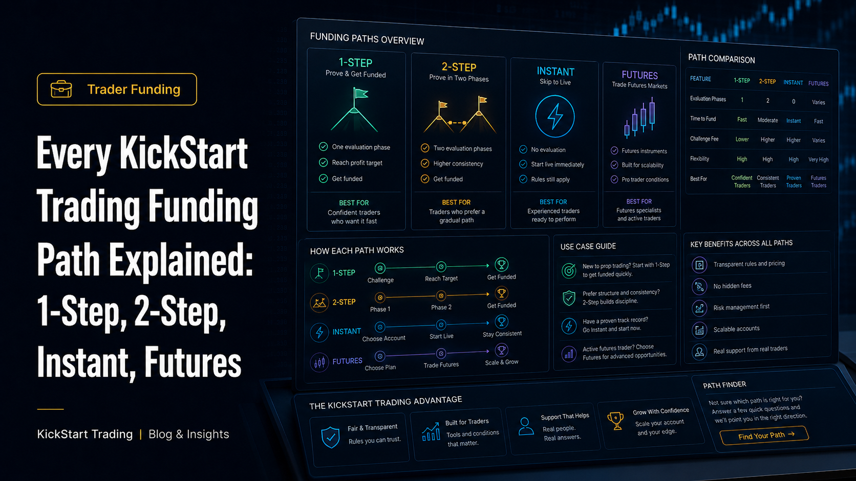Every KickStart Trading Funding Path Explained: 1-Step, 2-Step, Instant, Futures and More